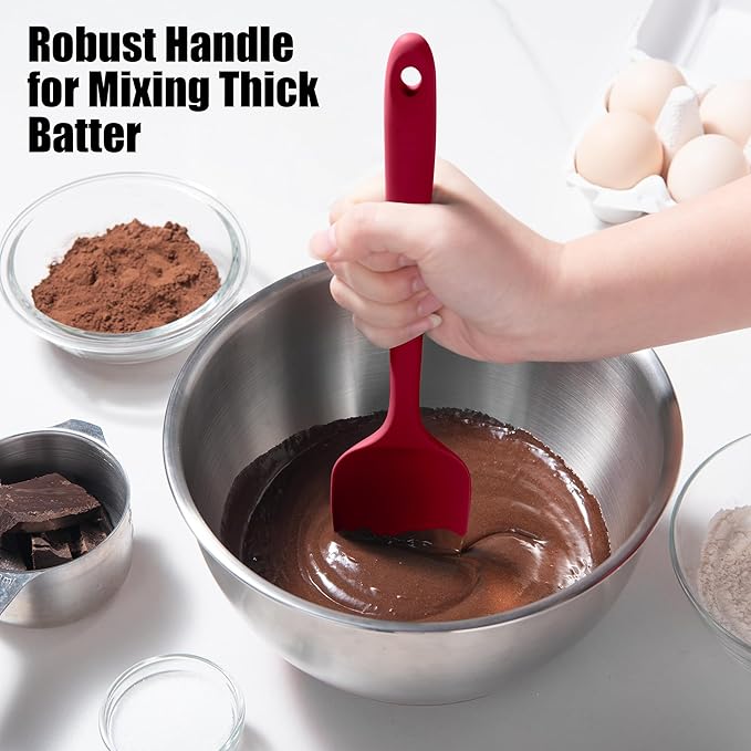 Heat Resistant Silicone Spoon Spatula, Doosu 600°F High Temp Flexible Cooking Spoons Kitchen Rubber Spoonula Scratch-Proof for Mixing Stirring Scraping Serving Non-Stick Cookware (11.4in, Red)