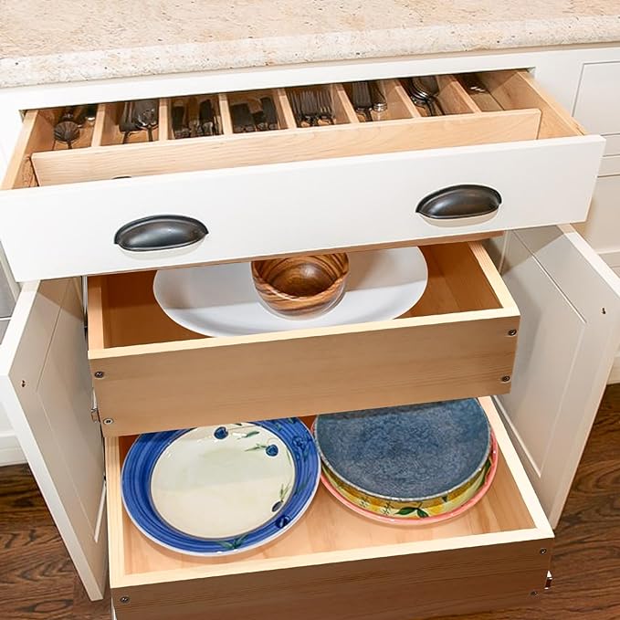 Pull Out Cabinet Organizer, 17''W×21''D×16''H Soft Close Slide Out Wood Drawer Shelves Storage for Kitchen, 2-Tier, Finished, Heavy-Duty, Bottom Assembly