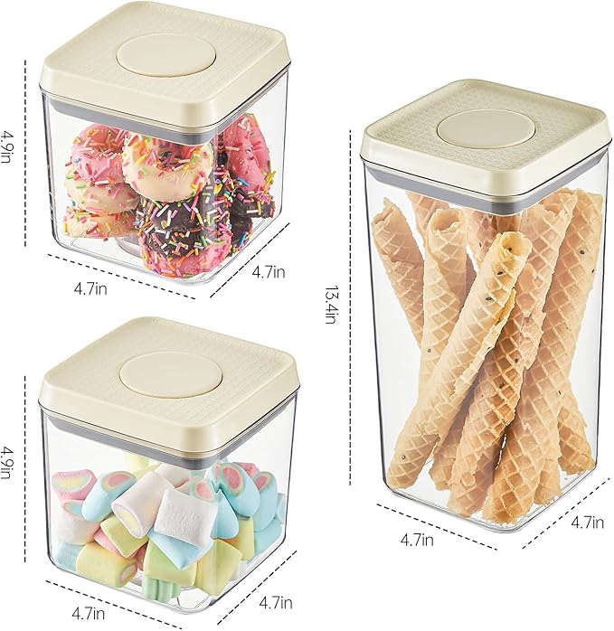 Airtight Food Storage Containers with Pop Top Lids, 3 Pcs BPA Free Plastic Dry Food Canisters for Kitchen Pantry Organization Cereal Flour and Sugar, 2qt+0.9qt*2