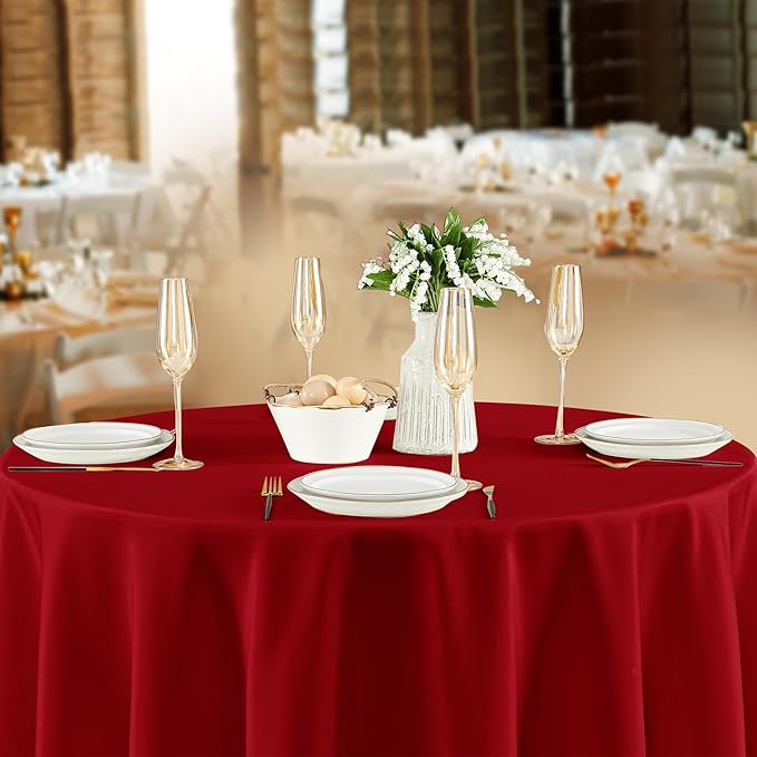Fitable 8 Pack Round Tablecloths: Stain Resistant Wrinkle Free Circle Table Clothes, Washable Reusable Polyester Table Covers for Wedding Christmas Party Birthday Banquet Reception(Red, 84 Inch)