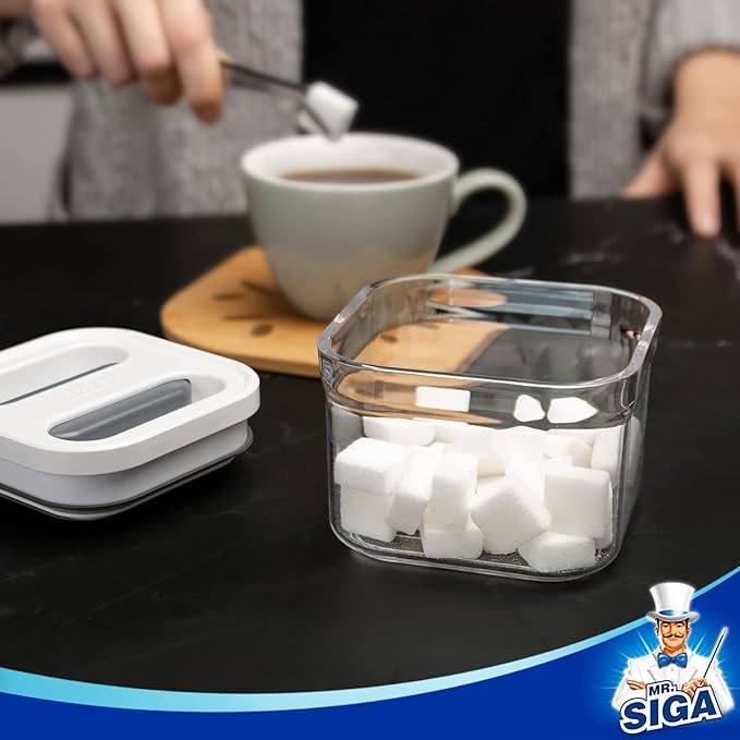 MR.SIGA 4 Pack Airtight Food Storage Container Set, BPA Free Kitchen Pantry Organization Canisters, One-handed Airtight Cereal Snack Candy Storage Containers, 360ml / 12.2oz, Small, White