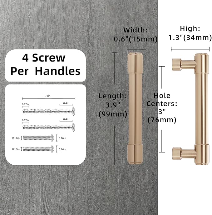 10 Pack Champagne Bronze Pulls 3 Inch(76mm) Hole Centers Kitchen Cabinet Handles Zinc Alloy Champagne Drawer Pulls