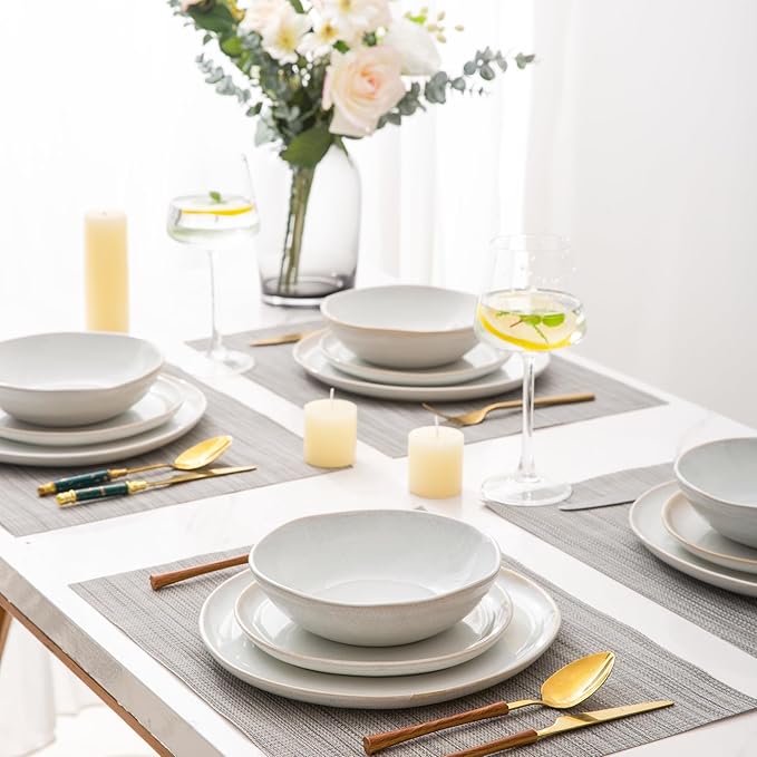 AmorArc Ceramic Dinnerware Sets,Handmade Reactive Glaze Stoneware Plates and Bowls Set,Highly Scratch Resistant | Dishwasher & Microwave Safe Dishes Set,Service for 6 (18pc)