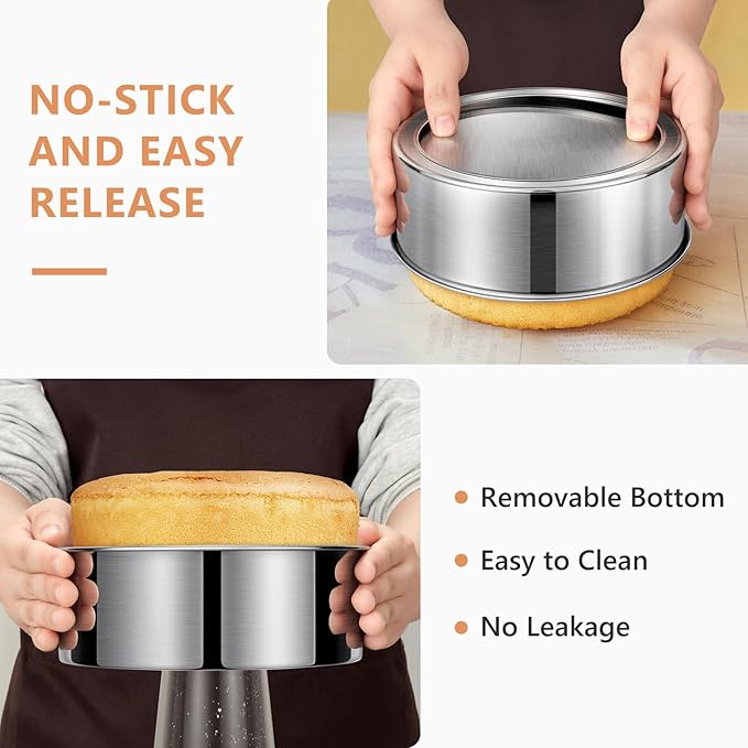 4" 7" 9" Cake Pan, Removable Bottom & Easy Releasing, Leakproof & Nonstick Round Cake Pans, 304 Stainless Steel Baking Pans Set, Non-Toxic & Healthy, Dishwasher Safe