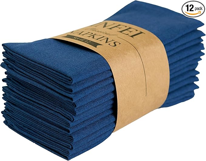 Solid Color Blended Thin Dinner Cloth Napkins - Set of 12 (40 x 40 cm) - for Events & Home Use (Navy Blue)