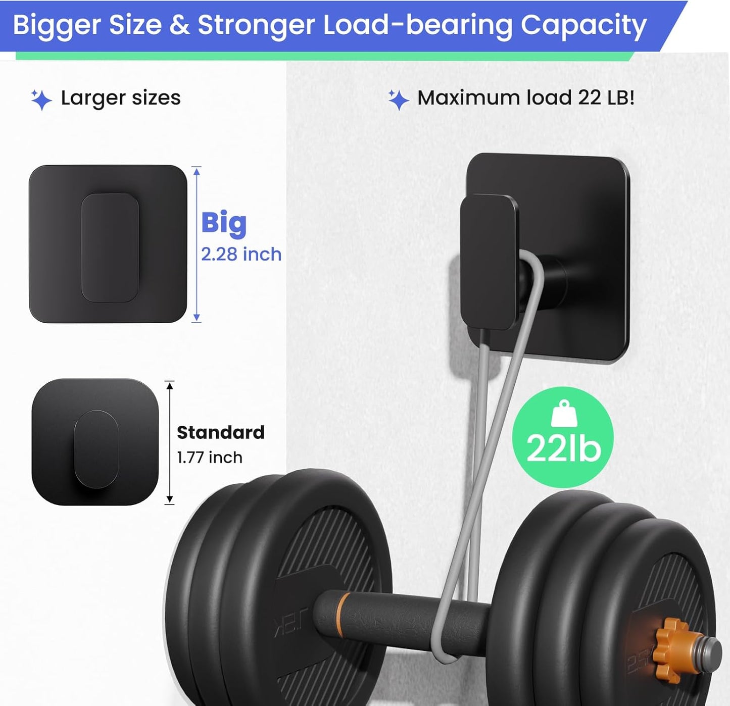 Black Hooks for Hanging Heavy Duty, Adhesive Hooks for Shower, Bathroom, Kitchen, Robe, Towel, Coat, Waterproof & Rustproof Hook for Walls No Damage, Stainless Steel Sticky Hook - 4 Pack