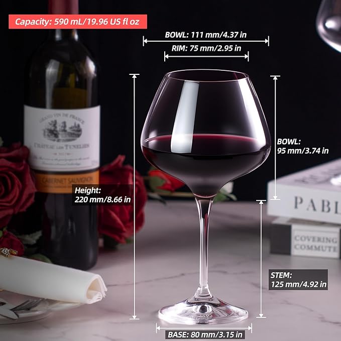 KAMMAK Wine Glasses Set of 2, 20 oz Hand Blown Crystal Bordeaux Wine Glasses, Thin Rim & Long Stem, Perfect for Red & White, Daily Use, Wedding Anniversary or Birthday Gift with Gift Box, Rebecca