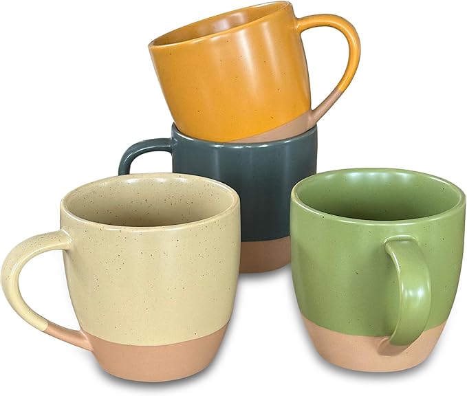 Mora Ceramic Artisan Matte Large Latte Mug Set of 4, 16oz - Microwavable, Porcelain Coffee Cups With Big Handle - Modern, Boho, Unique Style For Any Kitchen. Microwave Safe Stoneware - Safari Colors