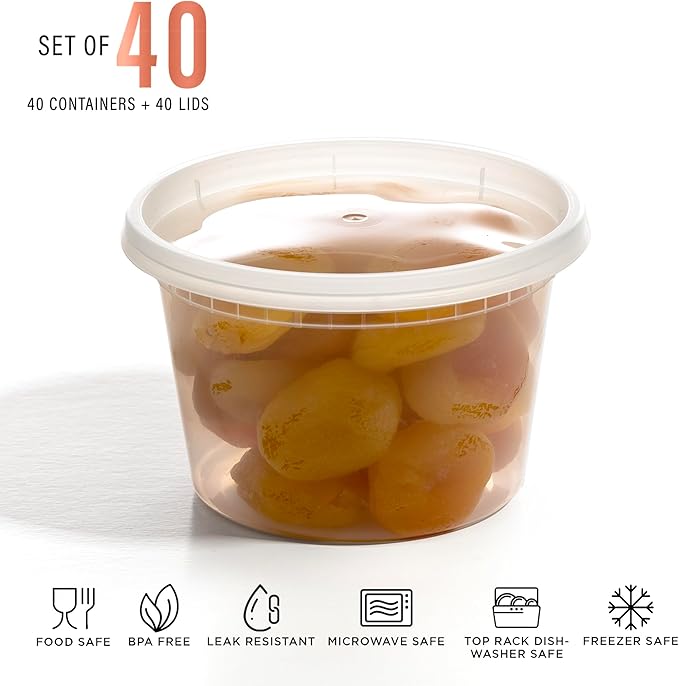 BINO | 16 Oz Deli Containers with Lids - 40 Pack | Food Storage Containers with lids | Freezer Safe, Microwaveable Plastic Containers with Lids for Meal Prep, Leftovers, Soups, Salads Takeout Catering