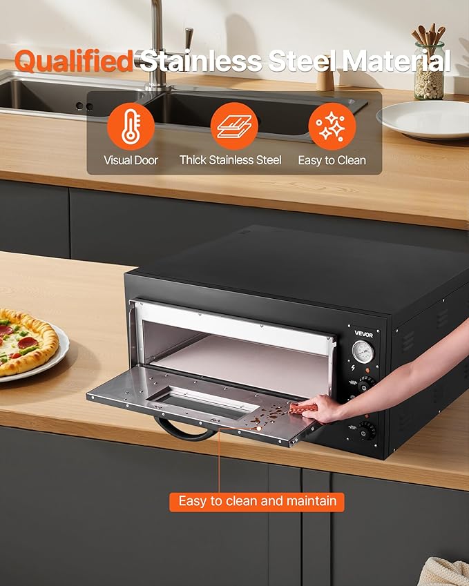 VEVOR Pizza Oven Electric, 24" Commercial Countertop Pizza Oven, 842°F Max Temp, 4200W Indoor Pizza Maker with Thermometer, Dual Temp Control Knob, Even Heat Pizza Cooker for Restaurant and Home Use