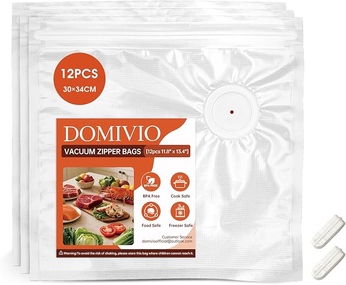 Reusable Vacuum Sealer Bags 12 Pack (11.8"x13.4") with 2 Clips, BPA-Free Vacuum Zipper Bags for Food Storage, Freezer & Sous Vide Cooking, Compatible with Food Saver Vacuum Sealers