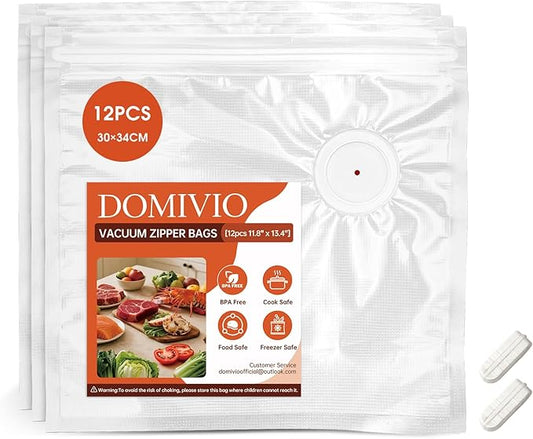 Reusable Vacuum Sealer Bags 12 Pack (11.8"x13.4") with 2 Clips, BPA-Free Vacuum Zipper Bags for Food Storage, Freezer & Sous Vide Cooking, Compatible with Food Saver Vacuum Sealers