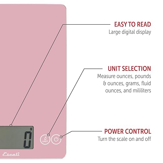 Escali Arti Classic Digital Coffee Scale Espresso Scale and Countertop Food Scale, 15-Pound Capacity, Pink