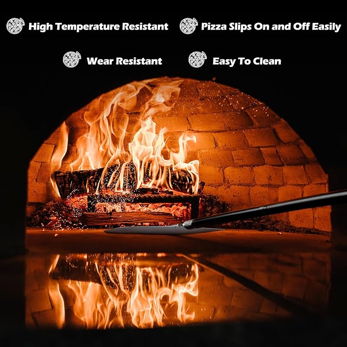 Leonyo 12IN Pizza Peel with Cutter, Aluminum Pizza Turning Peel Spatula Paddle in Long Adjustable Handle with Cutter Rocker(Extent Length 38.5IN to 49IN)