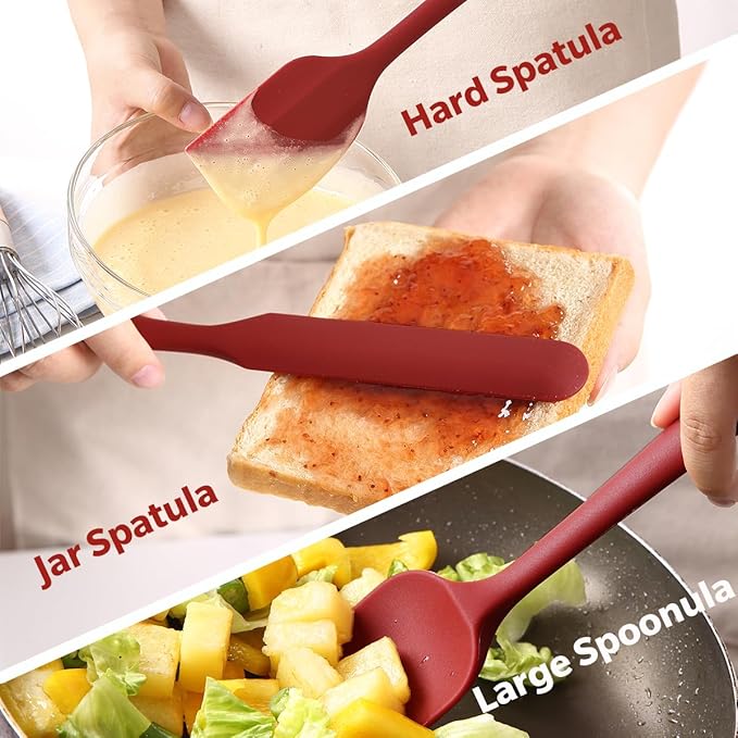 Wanbasion 5 Piece Premium Silicone Spatula Set Heat Resistant, Kitchen Spatula Set Dishwasher Safe for Nonstick Cookware Cooking Mixing Deep Red