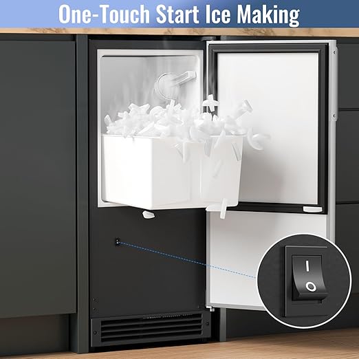 Under Counter Crescent Ice Maker Machine, 15'' W Drainless Built-in Ice Maker, 25 LBS/Day with 22 LBS Storage Bin, Perfect for Commercial Home Bar, No Drain
