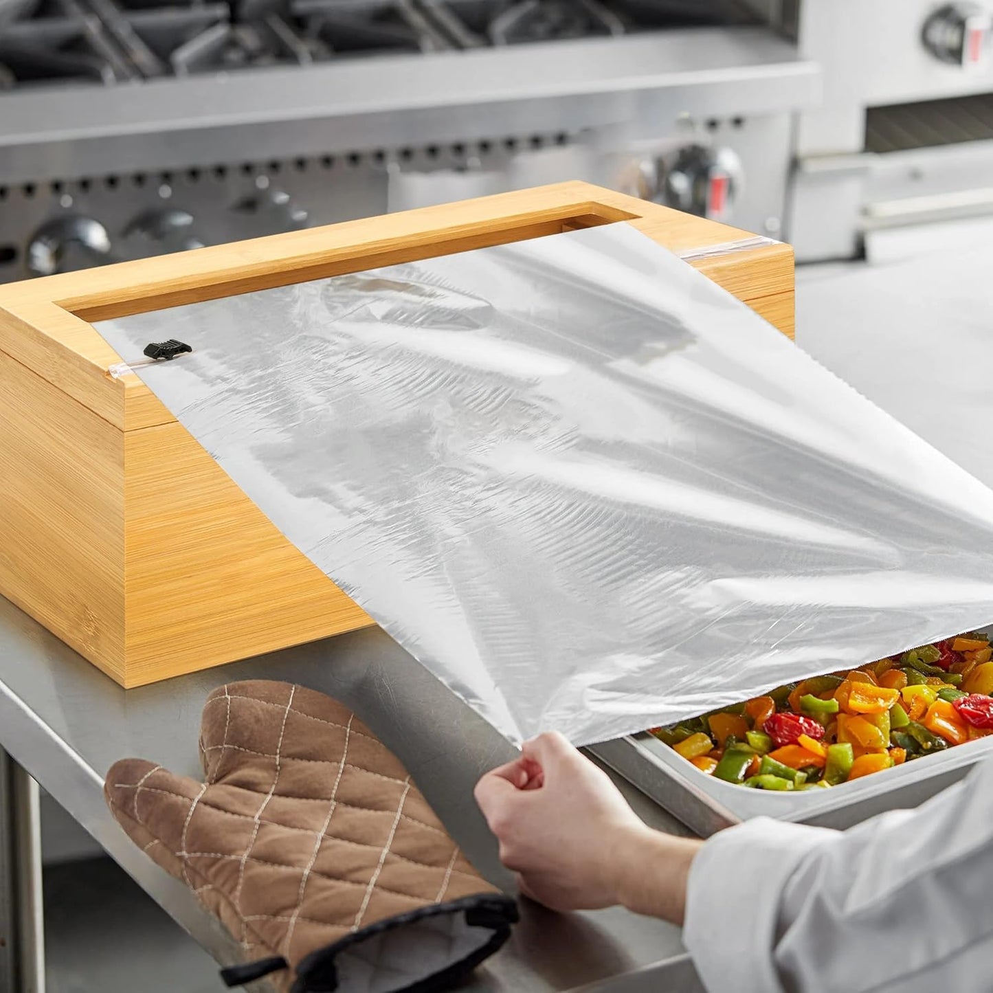 18 Inch Commercial Plastic Wrap Dispenser with Cutter & Roller - Heavy Duty 3000ft Film & 1000ft Foil Holder - Fits Butcher, Freezer, Kraft Paper for Restaurant Kitchen Food Service