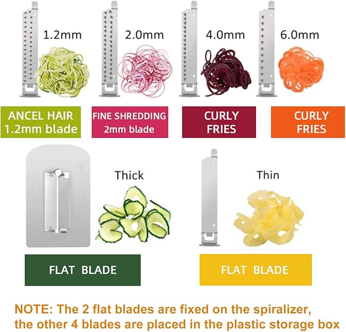 WellToBe 6-Blade Vegetable Spiralizer Spiral Slicer Veggie Pasta Spaghetti Maker for Healthy Low Carb/Paleo/Gluten - 304 Food Stainless Steel Body