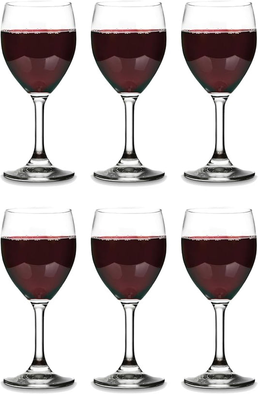 Vikko 8.5 Ounce Small Wine Glasses, Set of 6, Clear Glass, Durable Stem, Dishwasher Safe