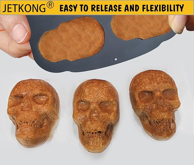 JETKONG 6 Cavity Skull Cake Pan and Silicone Skull Cakelet Mold