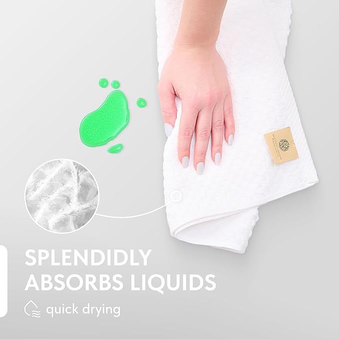 Wealuxe Super Absorbent Kitchen Towels 12 Pack - Premium 100% Cotton Kitchen Towels, 450GSM Thick Machine Washable White Dish Towels for Kitchen Drying, Cleaning, Dobby Weave, Unmatched Quality