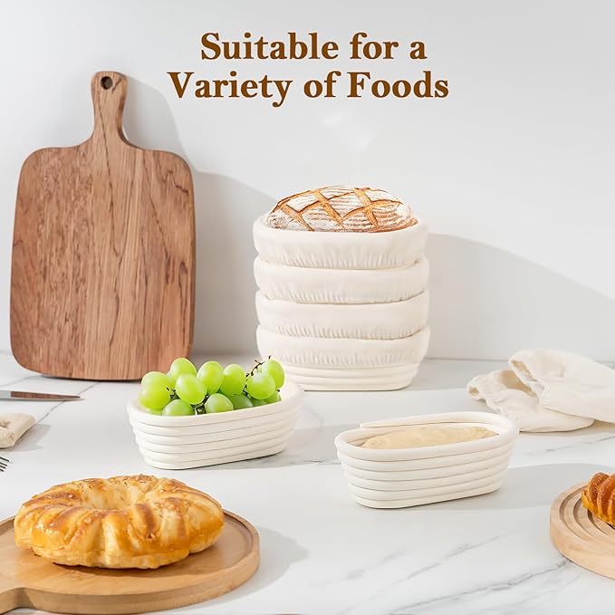 6 Inch Bread Banneton Proofing Basket Oval Mini Banneton Basket Set of 6, Small Sourdough Bakery Bowls with Liner Rattan Sourdough Baking Supplies for Home Bread Making and Baking