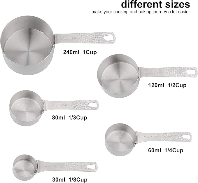 Smithcraft Measuring Cups and Spoons Set 14, 18/8 Stainless Steel Measuring Cups and spoons for Baking & Kitchen, Metal Metric&US 5 Measure Cups and 6 Spoon &Leveler&Measure Equivalents for Dry&Liquid