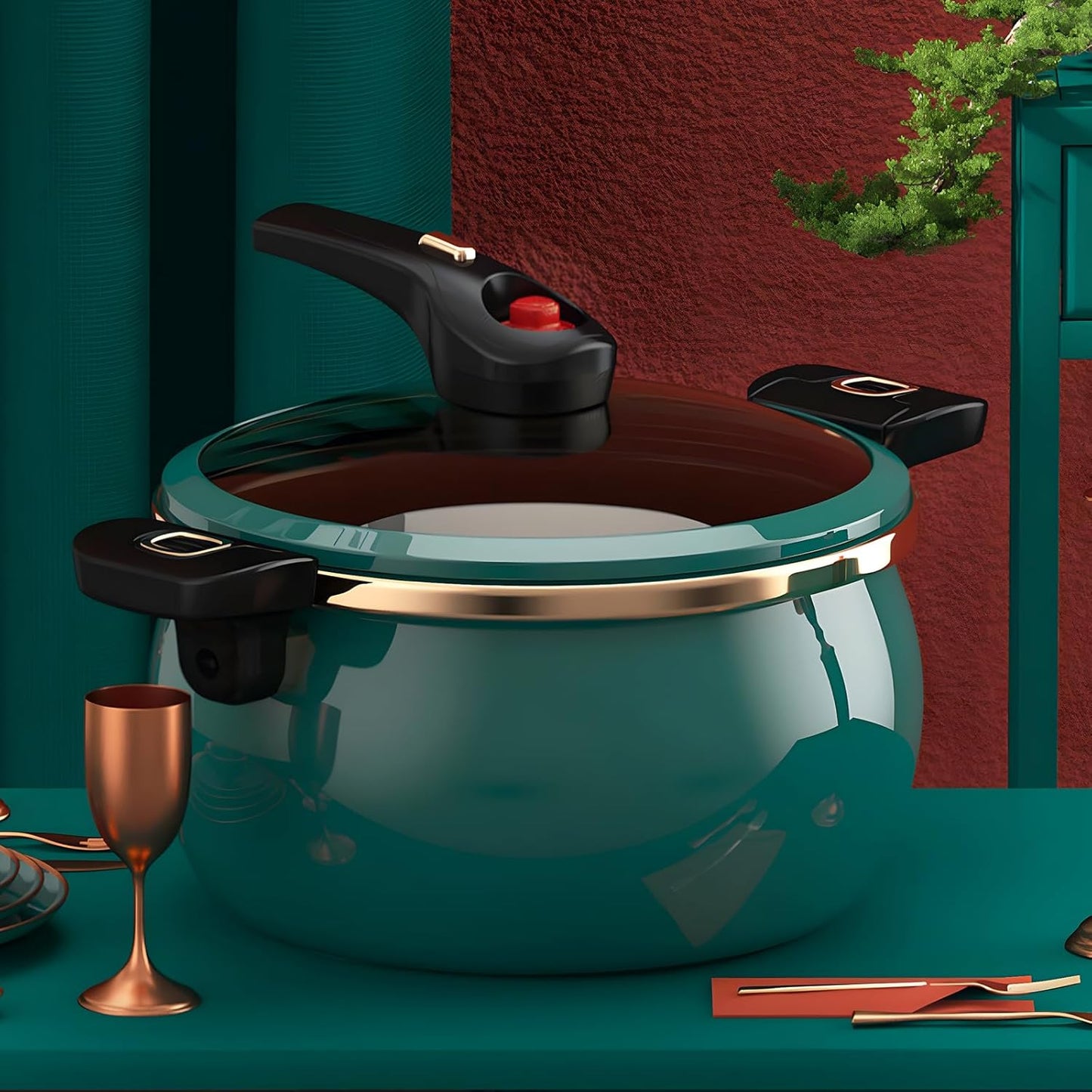 Nonstick Ceramic Coated Sauce Pan with Lid Green Crock Pot with Twist & Lock Handles, Micro Pressure Cooker Versatile Cookware for Stovetops, PFOA-Free Toxin-Free, Easy to Clean (Green, 7.5Quarts)