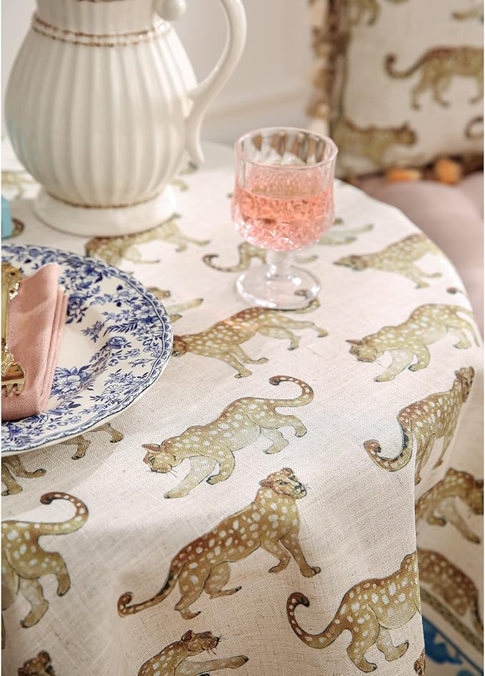 patdrea Leopard Animal Linen Table Cloth Soft Breathable Table Cover Decorative Kitchen Dining Tablecloth for Rectangular Tables for Parties,Holiday,Christmas,67"x 67"