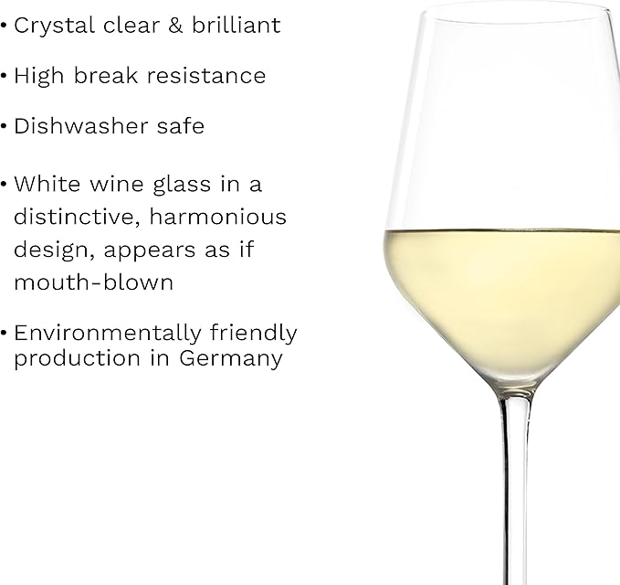 Stölzle Lausitz White Wine Glasses Revolution 6-Piece Set 12 1/4 oz – Wine Glasses Ideal for Heavy Wines & Medium-Bodied Reds – Elegant Wine Goblet – Dishwasher Safe & Made in Germany