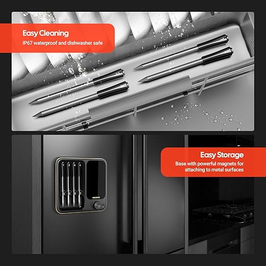 INKBIRD WiFi Wireless Meat Thermometer with 360°Readable LCD Standalone Base，4 Probes Digital Food Meat Thermometer with Remote Control for BBQ, Grill, Oven, Smoker, Rotisserie, Kitchen