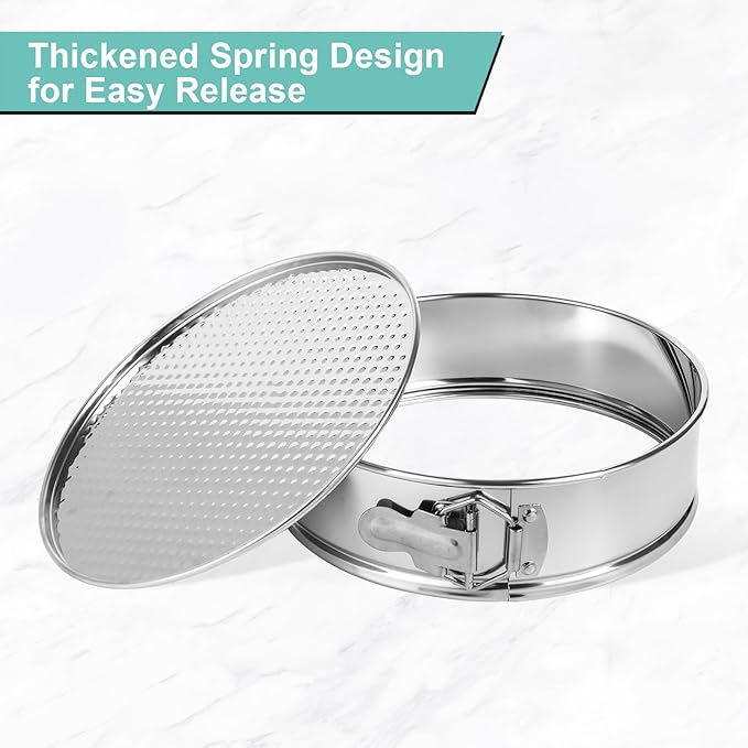 9inch 304 Stainless Steel Springform Cake Pan with Detachable Bottom, Silicone Cheesecake Pan Protector, Parchment Paper, Decorating Kit Piping Bags and Tips- Ideal for Home Bakers