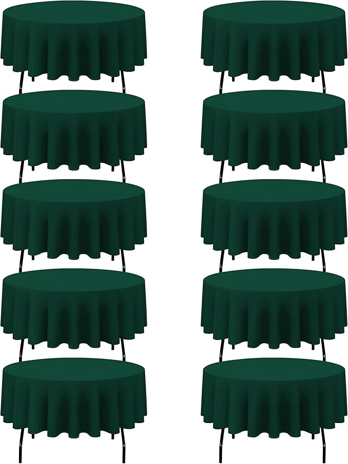 BRILLMAX 10 Pack Hunter Green Round Tablecloths 90 Inch - Circle Bulk Linen Polyester Fabric Washable Table Cloth Cover for Wedding Reception Banquet Birthday Party Buffet Restaurant