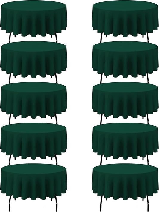 BRILLMAX 10 Pack Hunter Green Round Tablecloths 90 Inch - Circle Bulk Linen Polyester Fabric Washable Table Cloth Cover for Wedding Reception Banquet Birthday Party Buffet Restaurant