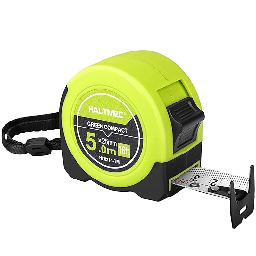 HAUTMEC Tape Measure 16ft with Dual Scale Metric and Imperial 1/8 Fractions Measuring Tape Compact Economical for Home DIY Renovations Crafting Quick Fixes HT0314-TM