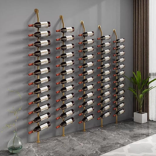 Wine Rack Wall Mounted, 72.8in High Metal Wine Bottle Holder for 12 Bottles, Kitchen Organization and Wine Storage for Commercial Restaurants Pantry Bar Wine Cellar (Gold, Four rows-48 Bottles)