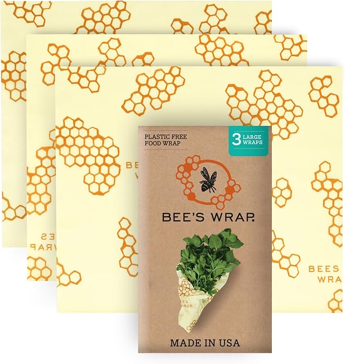 Bee's Wrap Beeswax Wraps for Food - Honeycomb Large 3 Pack Made in USA Reusable & Organic Food Wraps, Sandwich Wrap & Bowl Covers - Eco-Friendly Alternative to Aluminum Foil & Plastic Wrap