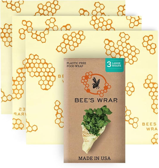 Bee's Wrap Beeswax Wraps for Food - Honeycomb Large 3 Pack Made in USA Reusable & Organic Food Wraps, Sandwich Wrap & Bowl Covers - Eco-Friendly Alternative to Aluminum Foil & Plastic Wrap