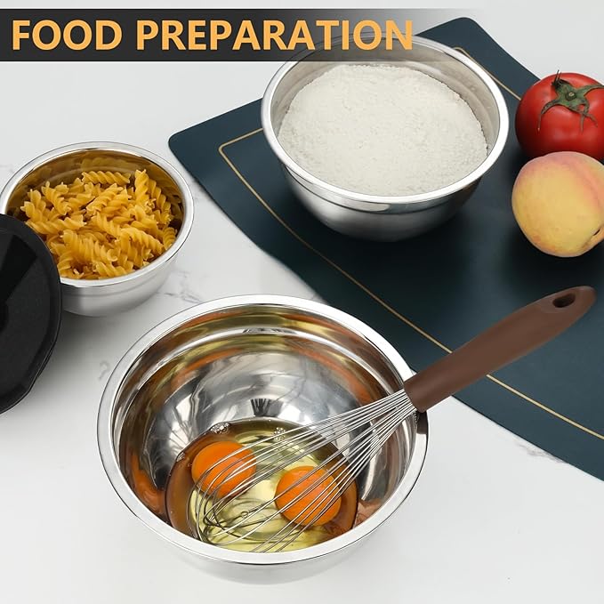 5 Piece Mixing Bowl Set, Mixing Bowls with Lid, Stainless Steel Mixing Bowls for Baking, Size 1.5, 2.1, 3.5, 4, 4.5QT, Baking Bowl for Food Preparation, Mixing and Serving Foods