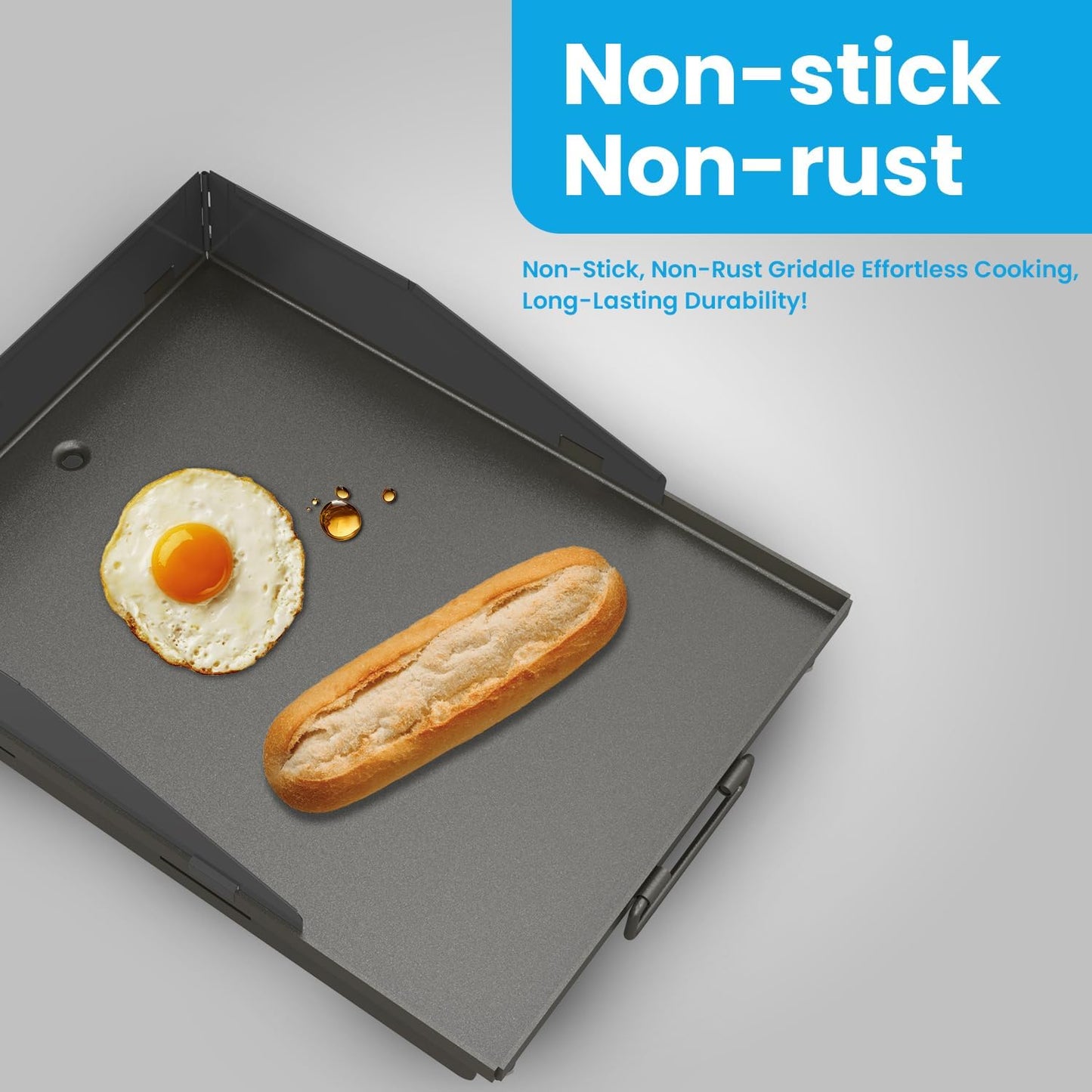 17.92" x 13.77” Flat Top Griddle for Outdoor Cooking – Durable Cast Iron Griddle for Stovetops – Premium Heavy Duty Stovetop Griddle Plate for BBQ Gas Grill - Black