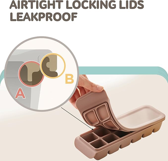 Silicone Freezer Trays with Lid, 0.7oz 12 Section 4 Sets - Leak Proof Silicone Freezer molds for Homemade Baby Food Breastmilk, Purees, Vegetables, Baby Food Jars Ice Tray with Lid BPA Free Mix