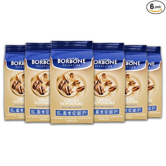 Caffè Borbone Whole Bean Coffee, Crema Superiore, Arabica and Robusta Blend - Roasted and Freshly Packaged in Italy - 2.2 Pound Bag (Pack of 6)
