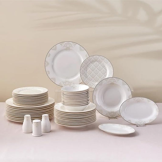 Karaca Siena 53-Piece Porcelain Plates and Bowls Set with Dinner & Dessert Plates, Shakers - Bone China Dishware Sets - Kitchen Dinnerware Set for 12 People