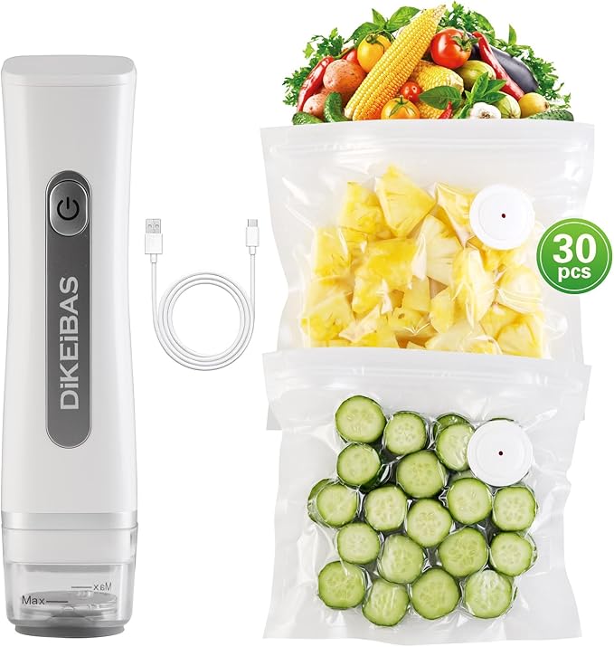 Handheld Vacuum Sealer with 30 Reusable Bags | 6X Longer Freshness, One-Touch Seal & Rechargeable | BPA-Free, Leak-Proof Bags for Meat, Meal Prep, Travel | Compact Food Saver