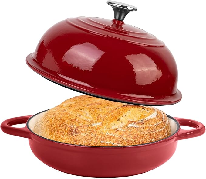 Dutch Oven for Bread Baking, 5.4 Quart Dutch Enameled Cast Iron Bread Oven, Dutch Oven for Sourdough Bread Baking, Oven Safe up to 500° F, 25 cm Red