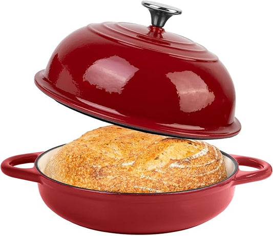 Dutch Oven for Bread Baking, 5.4 Quart Dutch Enameled Cast Iron Bread Oven, Dutch Oven for Sourdough Bread Baking, Oven Safe up to 500° F, 25 cm Red
