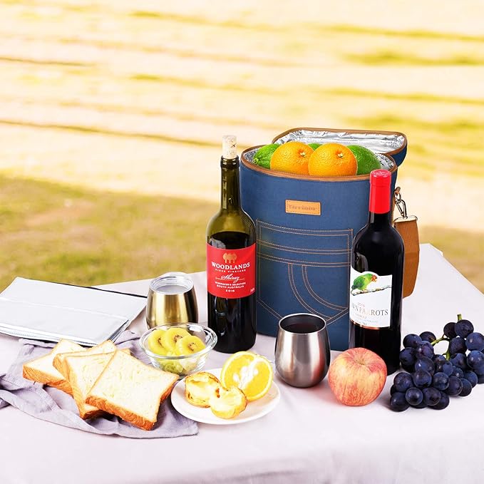 Tirrinia 4 Bottle Wine Gift carrier - Insulated & Padded Portable Versatile Wine Carrying Cooler Tote Bag for Travel, BYOB Restaurant, Wine Tasting, Party, Gift for Wine Lovers, Dark Blue