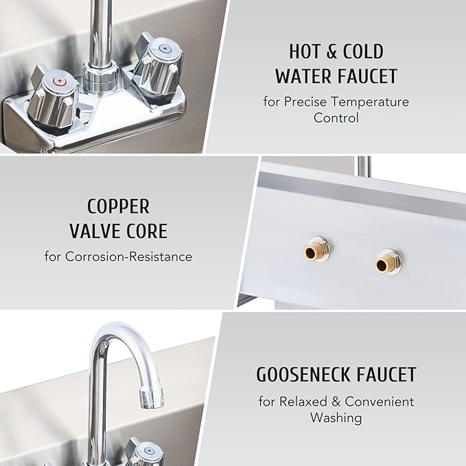 WILPREP Commercial Stainless Steel Sink for Hand Washing, NSF Commercial Utility Sink with Faucet and Side Splash, Wall Mount Kitchen for Restaurant Bar RV Bathroom Laundry Room (17 x 15 Inches)