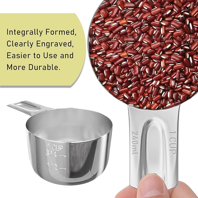 1PCS 1Cup (240ml, 8oz) Single Measuring Cup, Stainless Steel Measure Scoop, Metric and US Measurement, Dishwasher Safe
