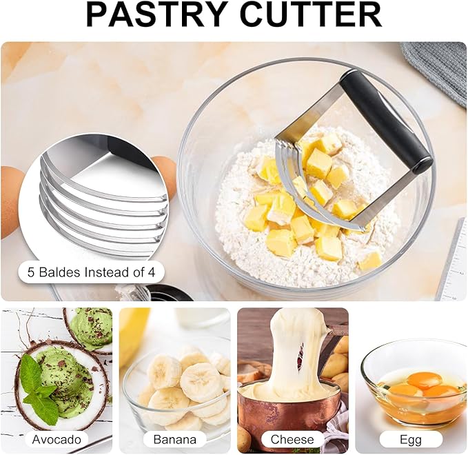 Pastry Cutter, Biscuit Cutter, Dough Scraper, Silicone Baking Mats, Stainless Steel Pastry Blender Set, Dough Cutter Biscuit Cutter Baking Pastry Mat Dough Blender Tools & Pastry Utensils (5 Pcs/Set)